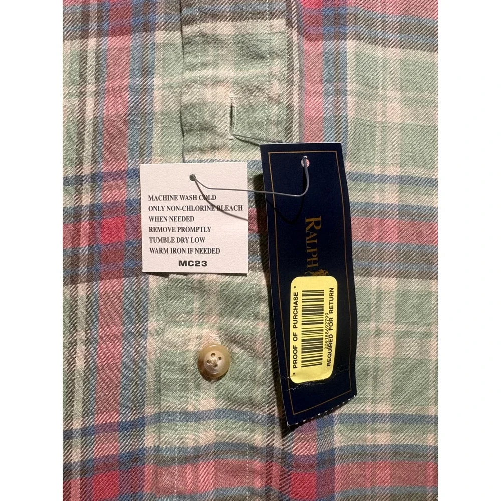 Ralph Lauren Mens 4XB Classic Fit Plaid Flannel Button Down Shirt Green Red New